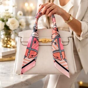 PINK BABY BLUE WHITE EQUESTRIAN HORSE SKINNY SCARF HANDBAG HANDLE WRAP HAIR TIE